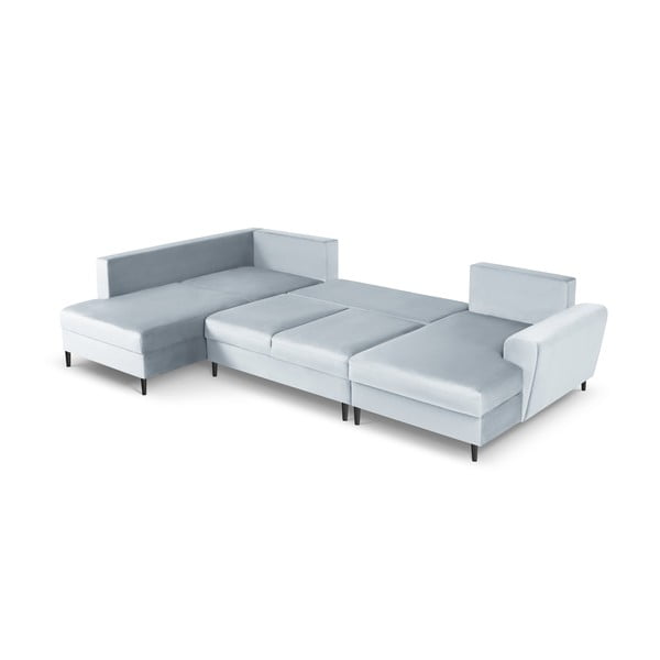 Jasnoniebieski aksamitny rozkładany narożnik ze schowkiem (lewostronny/w kształcie litery U) Kyoto – Cosmopolitan Design-image-2
