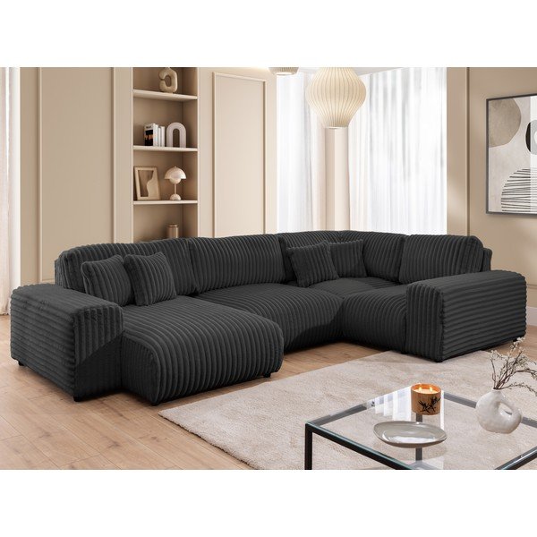 Ciemnoszary sztruksowy narożnik (prawostronny/w kształcie litery U) Justin – Ropez-image-4