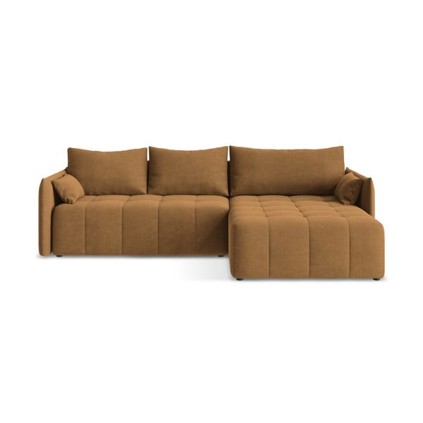 Rozkładany/ze schowkiem narożnik (prawostronny/z szezlongiem) w kolorze terakoty Moku – Makamii