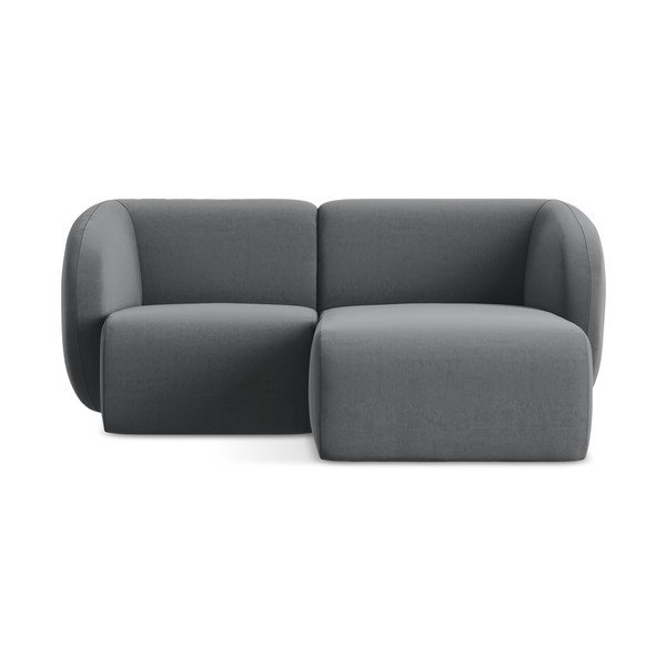 Szary aksamitny narożnik (prawostronny/z szezlongiem) Lani – Makamii