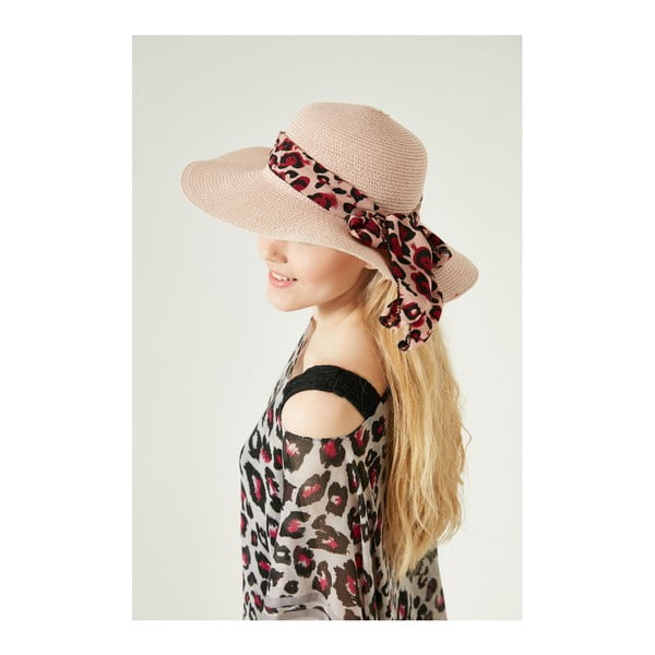 Różowy damski słomiany kapelusz z chustką Alexander McKensey Leopard