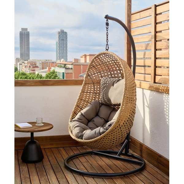 Ciemnoszary/w naturalnym kolorze tapicerowany wiszący fotel ogrodowy Cira – Kave Home-image-2
