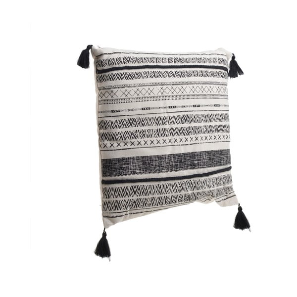 Czarno-biała poduszka z frędzlami InArt Tribe Stripe, 45x45 cm