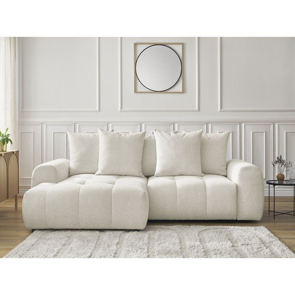 Biały rozkładany narożnik z tkaniny szenilowej ze schowkiem (lewostronny/z szezlongiem) Roxelane – Bobochic Paris-image-1