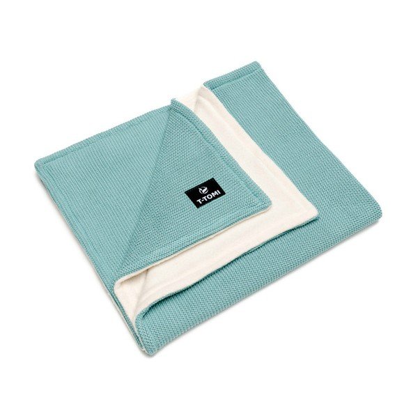 Zielono-beżowy pleciony kocyk dziecięcy z domieszką bawełny T-TOMI Winter waves, 80x100 cm