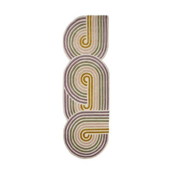 Zielony wełniany chodnik tkany ręcznie 80x300 cm Spiral Shaped  – Flair Rugs