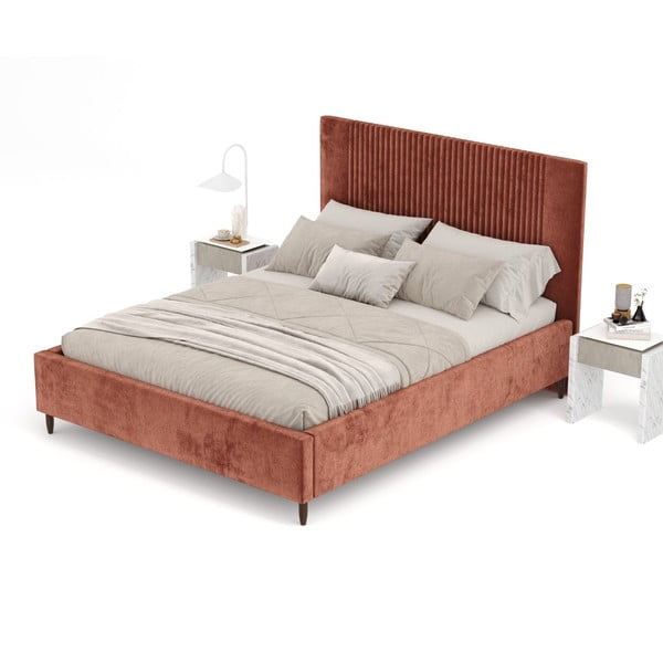 Ceglaste tapicerowane łóżko dwuosobowe ze schowkiem ze stelażem 160x200 cm Etero – Maison de Rêve-image-4