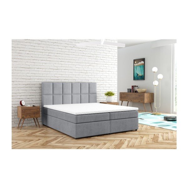 Jasnoszare łóżko boxspring ze schowkiem 200x200 cm Flip – Ropez-image-4