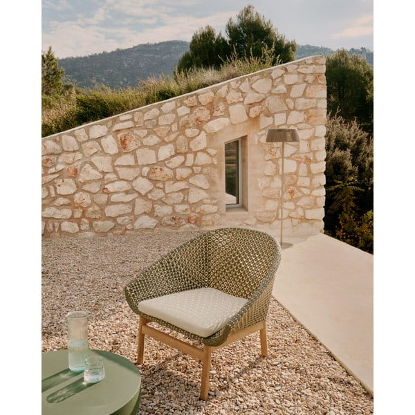 Zielono-naturalny drewniany fotel ogrodowy Olbia – Kave Home-image-1