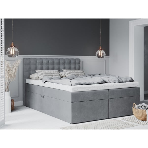 Szare łóżko boxspring ze schowkiem 200x200 cm Jade – Mazzini Beds-image-4
