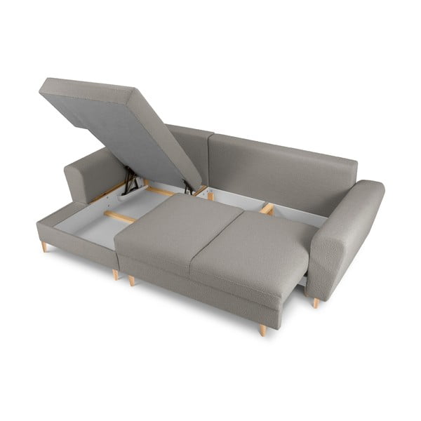 Jasnoszary rozkładany narożnik ze schowkiem z materiału bouclé (lewostronny/z szezlongiem) Kyoto – Cosmopolitan Design-image-3
