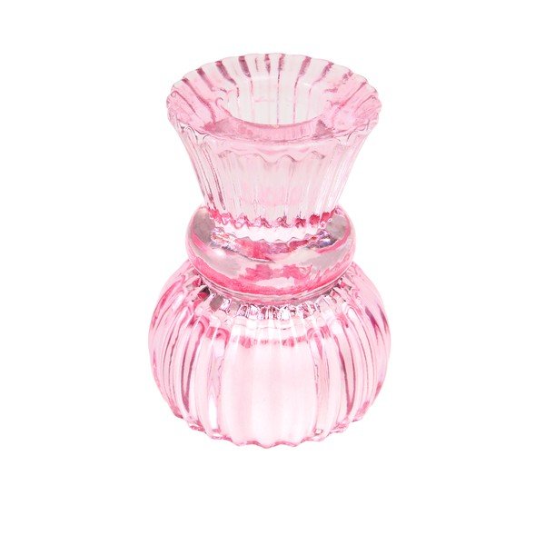 Niski różowy szklany świecznik – Rex London-image-1