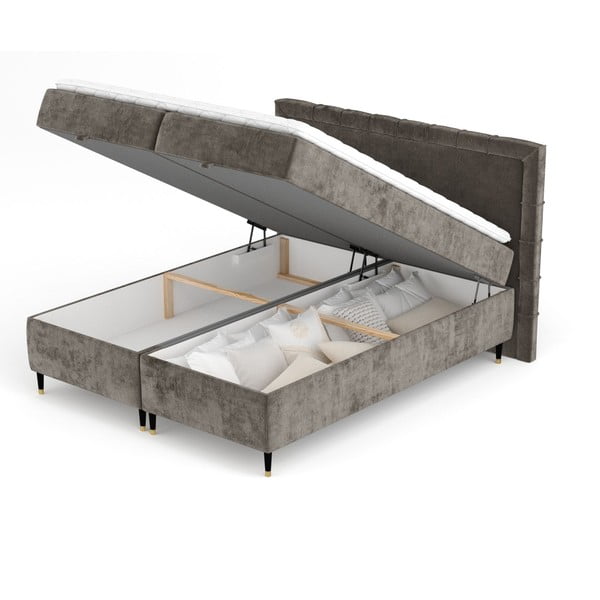 Ciemnoszare łóżko boxspring ze schowkiem 160x200 cm Voyage – Maison de Rêve-image-2