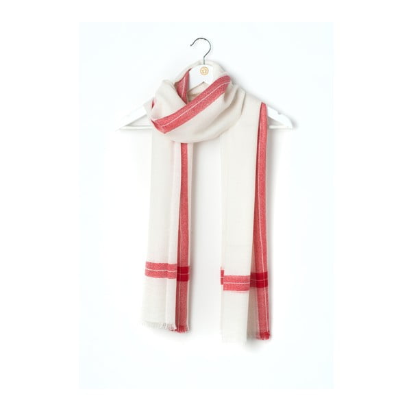 Biało-czerwony szal kaszmirowy Bel cashmere Julia, 200x67 cm