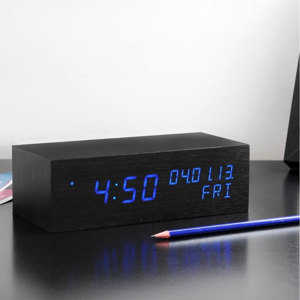Budzik Square Click Clock z niebieskim LED, czarny-image-1