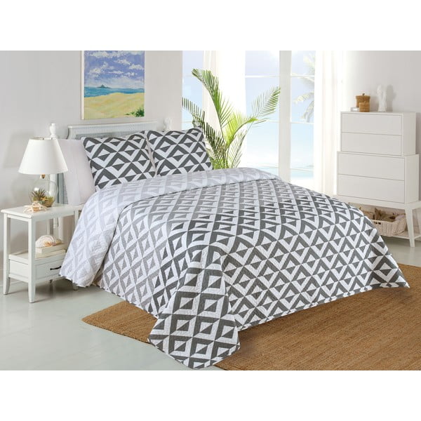 Biało-szary pikowany zestaw narzuty na łóżko i poszewki na poduszkę 220x240 cm Casilla – My House