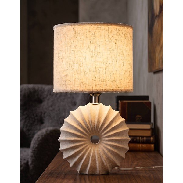 Kremowa lampa stołowa ceramiczna z tekstylnym kloszem (wysokość 40 cm) Anemone – Mauro Ferretti-image-1