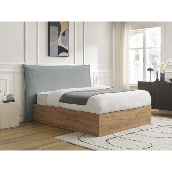 Jasnoszare tapicerowane tapicerowane/z płyty wiórowej łóżko dwuosobowe ze schowkiem ze stelażem 180x200 cm Charlie – Bobochic Paris-image-4