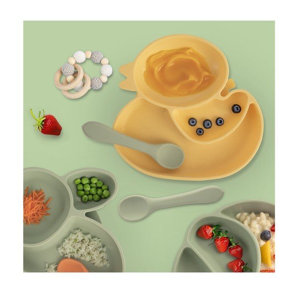 Żółty silikonowy talerz dla dzieci 19x19,5 cm Chicken – Orion-image-1