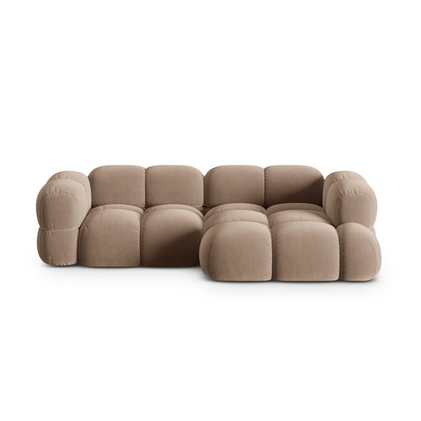 Brązowy aksamitny narożnik (prawostronny/z szezlongiem) Loretto – Cosmopolitan Design