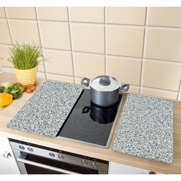 Zestaw 2 szklanych płyt ochronnych na kuchenkę Wenko Granite, 52x30 cm-image-1