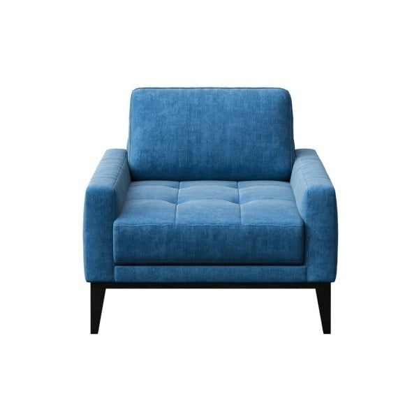 Niebieski fotel z drewnianymi nogami MESONICA Musso Tufted