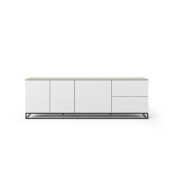 Matowa biała szafka pod TV z blatem z dekorem drewna dębowego TemaHome Join, 200x65 cm