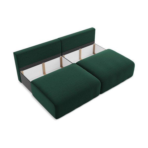 Ciemnozielona aksamitna rozkładana/ze schowkiem sofa 216 cm Kalena – Makamii-image-4