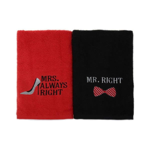 Zestaw 2 ręczników Mrs. and Mr., 50x90 cm