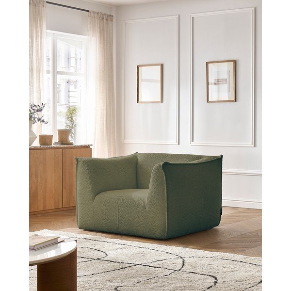 Zielony fotel z materiału bouclé Giorgia – Bobochic Paris-image-1