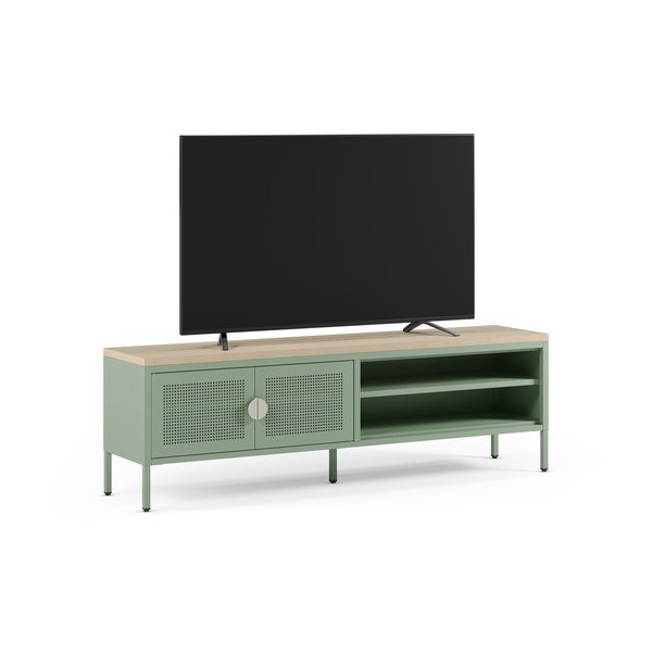 Miętowa/w naturalnym kolorze metalowa szafka pod TV 160x50x35 cm Sayla – Marckeric-image-1