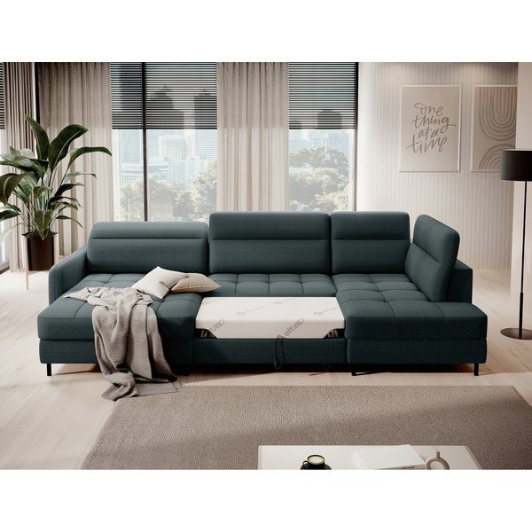 Zielony aksamitny rozkładany/ze schowkiem narożnik (prawostronny/w kształcie litery U) Berrto – ELTAP-image-4