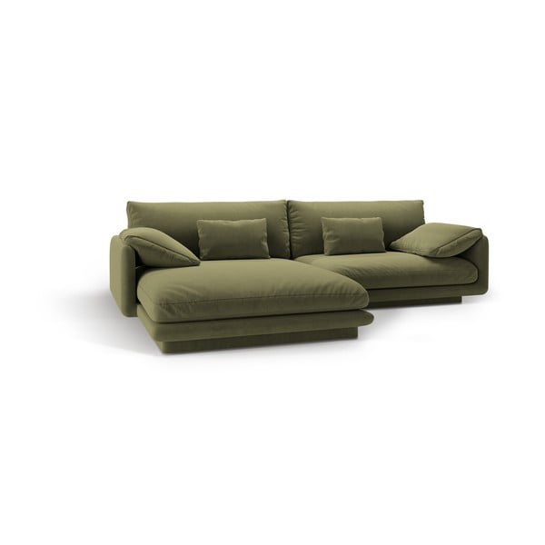 Jasnozielony aksamitny narożnik (lewostronny/z szezlongiem) Torino – Micadoni -image-2