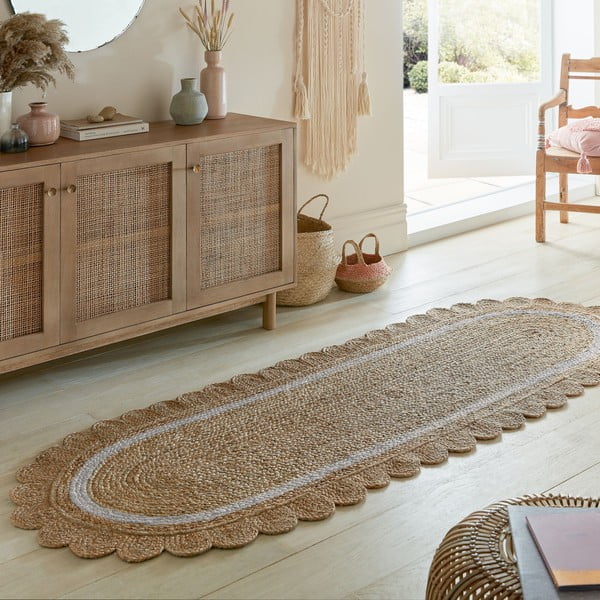 Chodnik z juty tkany ręcznie w naturalnym kolorze/w kolorze kości słoniowej 80x230 cm Grace White – Flair Rugs-image-1