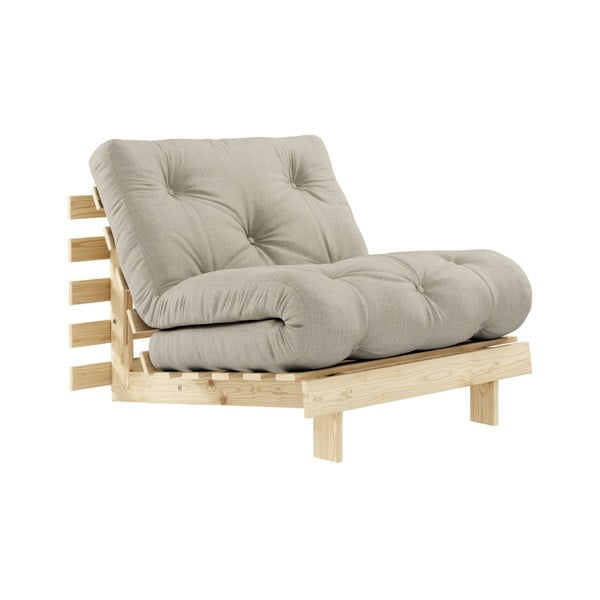 Fotel rozkładany z beżowym lnianym obiciem Karup Design Roots Raw/Linen