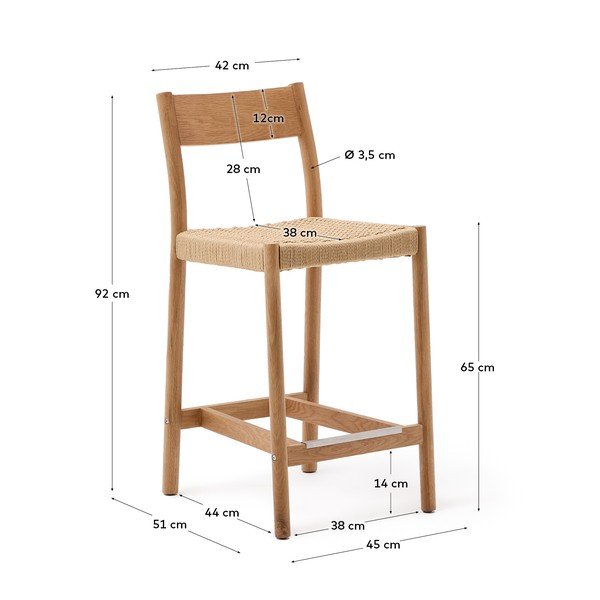 Hoker z litego drewna dębowego w naturalnym kolorze (wysokość siedziska 65 cm) Yalia – Kave Home-image-3