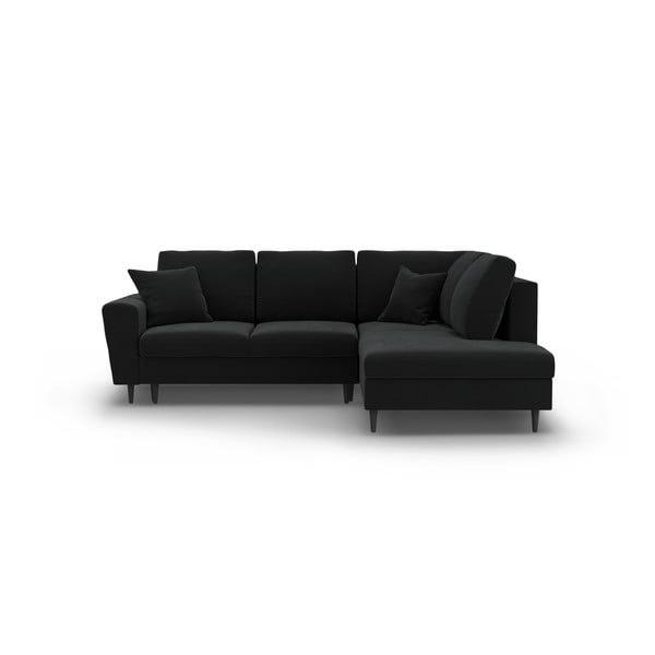 Czarny aksamitny rozkładany narożnik ze schowkiem (prawostronny/w kształcie litery L) Kyoto – Cosmopolitan Design