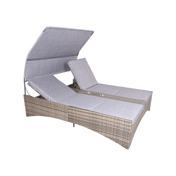 Szary dwuosobowy leżak ogrodowy z metalu i sztucznego rattanu Pescara – Garden Pleasure-image-1