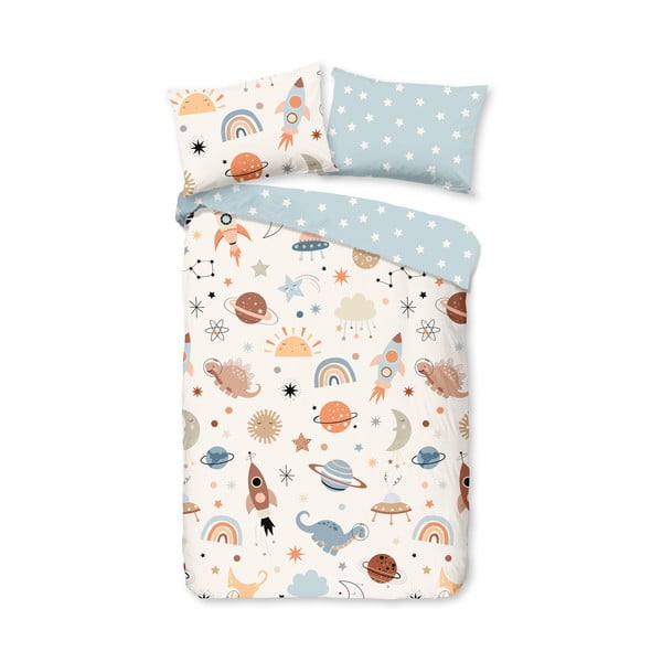 Niebiesko-beżowa bawełniana pościel dziecięca do łóżeczka 100x135 cm Eclips – Good Morning