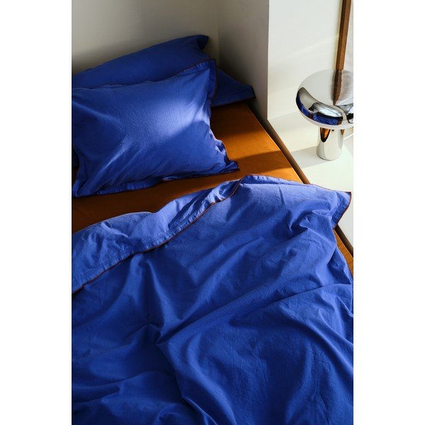 Niebieska/brązowa pościel dwuosobowa z perkalu bawełnianego 200x220 cm Pivot – Jotex-image-1