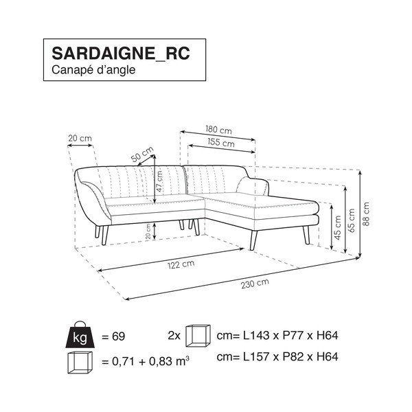 Żółta sofa z szezlongiem po prawej stronie Mazzini Sofas Sardaigne-image-4