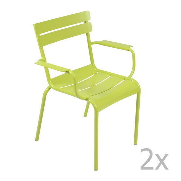 Zestaw 2 zielonych krzeseł z podłokietnikami Fermob Luxembourg