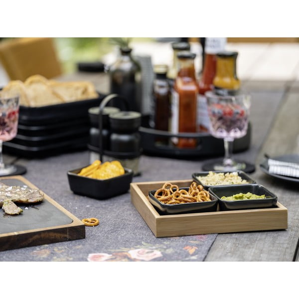 Czarne ceramiczne miski do serwowania z tacą 4 szt. Elo – Wenko-image-2