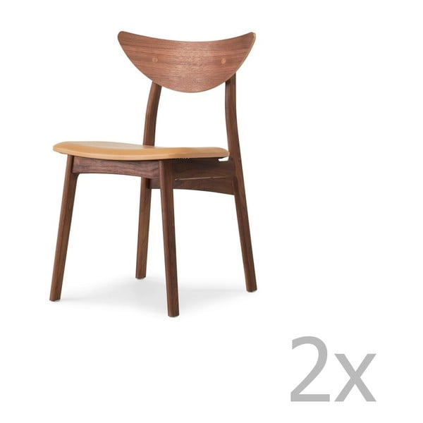 Komplet 2 krzeseł z litego drewna orzechowego z brązowym siedziskiem WOOD AND VISION Chief