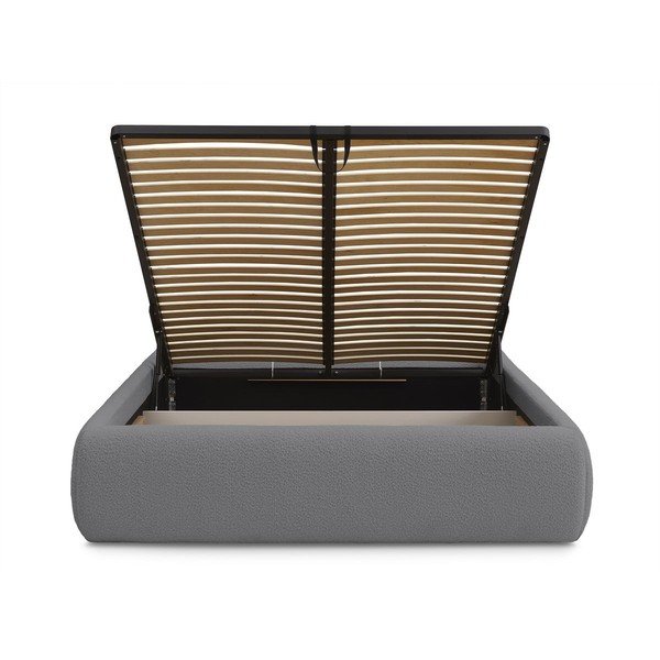 Ciemnoszare tapicerowane łóżko dwuosobowe bez zagłówka ze schowkiem i stelażem 180x200 cm Inera – Bobochic Paris-image-4