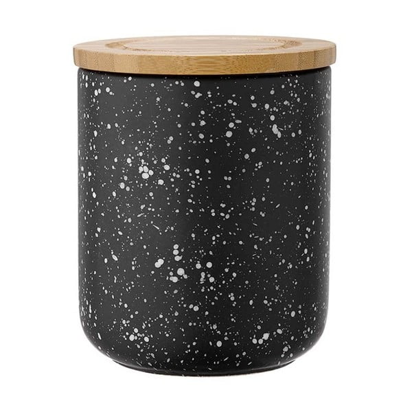 Czarny pojemnik ceramiczny z bambusowym wieczkiem Ladelle Speckle, wys. 13 cm