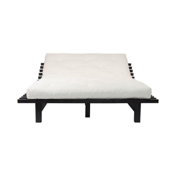 Łóżko dwuosobowe z drewna sosnowego z materacem Karup Design Blues Comfort Mat Black/Natural, 140x200 cm-image-3