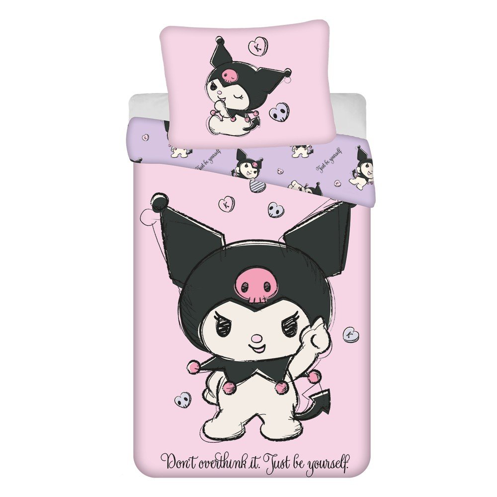 Różowa bawełniana pościel dziecięca jednoosobowa 140x200 cm Hello Kitty "Kuromi" – Jerry Fabrics