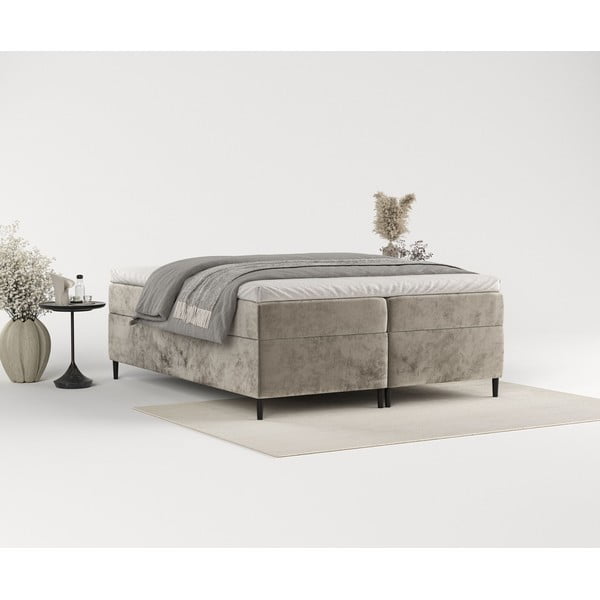 Jasnobrązowe łóżko boxspring ze schowkiem 200x200 cm Araya – Maison de Rêve-image-3