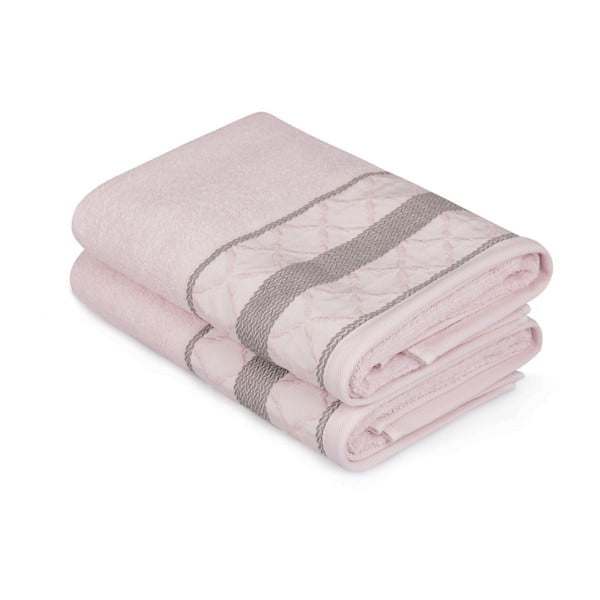 Komplet 2 różowych bawełnianych ręczników Madame Coco Carmenta, 50x90 cm